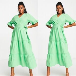 IN THE STYLE X JAC JOSSA POPLIN TIERED MIDI DRESS green